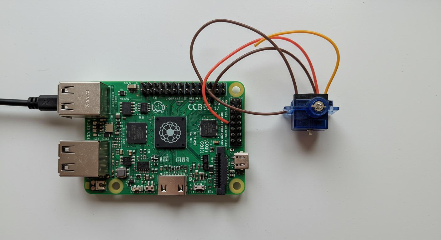 Câblage d'un servomoteur SG90 sur Raspberry Pi 5, signal sur GPIO 17, VCC sur 5V, GND commun